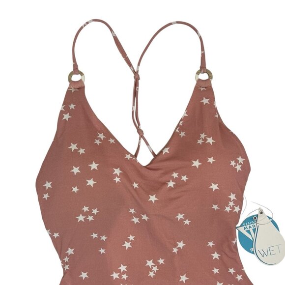 WET Aria One Piece Swimsuit Size Small Pink Rose Stars Open Back Monokini K4430 - Picture 6 of 12